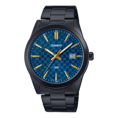 Casio, Men’s Watch Analog,Blue Dial Black Stainless Steel Band, MTP-VD03B-2AUDF