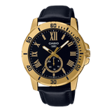 Casio, Menâ€™s Watch Analog,Black Dial Black Leather Band, MTP-VD200GL-1BU