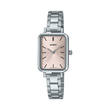 Casio Rectangular Petite Women's Watch Analog Pink Dial With Silver Stainless Steel Band, LTP-V009D-4EUDF