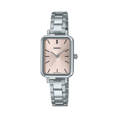 Casio Rectangular Petite Women's Watch Analog Pink Dial With Silver Stainless Steel Band, LTP-V009D-4EUDF