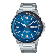 Casio Men's Watch Analog Blue Dial With Silver Stainless Steel Band, MTD-125D-2A1VDF