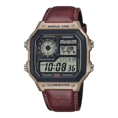 Casio Men's Watch Analog Digital Dial with Brown Leather Strap, AE-1200WHL-5AVDF