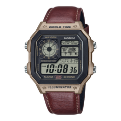 Casio Men's Watch Analog Digital Dial with Brown Leather Strap, AE-1200WHL-5AVDF