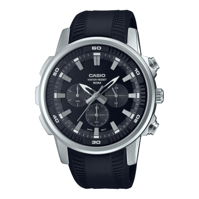 Casio,Men's Watch Analog,Black Dial Black Resin Band, MTP-E505-1AVDF