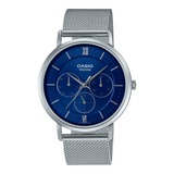 Casio,Men's Watch Analog, Blue Dial Silver Stainless Steel Mesh Band, MTP-B300M-2AVDF