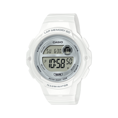 Casio, Womenâ€™s Watch Digital,Silver Dial White Resin Band, LWS-1200H-7A1VD