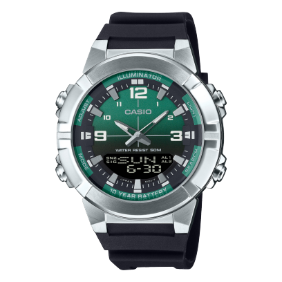 Casio men analog watch, green dial with black resin band, model CS-AMW-870A-3AVDF, Bahrain