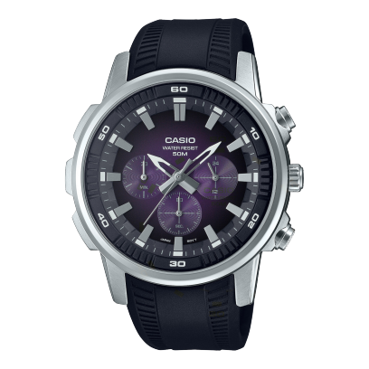 Casio,Men's Watch Analog,Purple Dial Black Resin Band, MTP-E505-6AVDF