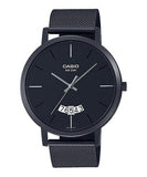 Casio, Menâ€™s Watch Analog, Black Dial Black Stainless Steel Mesh Band, MTP-B100MB-1EVD