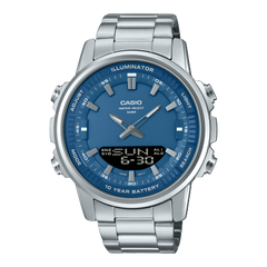 Casio Men's Watch Analog-Digital Blue Dial With Silver Stainless Steel Band, AMW-880D-2A1VDF