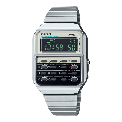 Casio Vinatge Unisex Watch Digital White Dial With Silver Stainless Steel Band, CA-500WE-7BDF