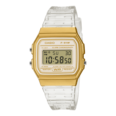 Casio Men's Digital White and Gold Dial With White Resin Band, F-91WS-7A2DF