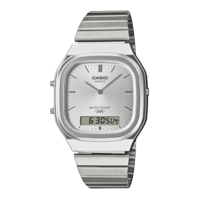 Casio men analog watch, white dial with silver stainless steel band, model CS-AQ-240E-7ADF, Bahrain