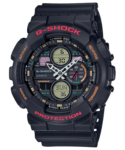 G-Shock men analog watch, black dial with black resin strap, model GS-GA-140-1A4DR, Bahrain