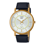 Casio, Menâ€™s Watch Analog, White Dial Black Leather  Band, MTP-B120GL-7AVD