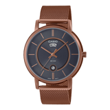 Casio, Menâ€™s Watch Analog, Black Dial Rose Gold Stainless Steel Mesh Band, MTP-B120MR-8AVD