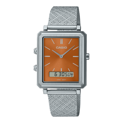 Casio men analog watch, orange dial with comfortable strap, model CS-MTP-B205M-5EDF, Bahrain