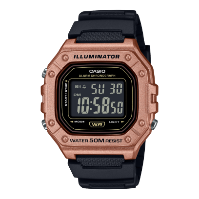 Casio Men's Watch Digital Dial Rose Gold Case with Black Resin Strap, W-218HM-5BVDF