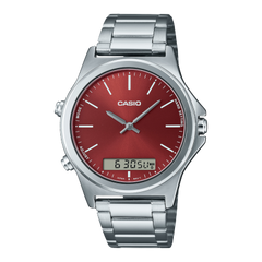 Casio, Men’s Watch Analog-Digital, Red Dial Silver Stainless Steel Band, MTP-VC01D-5EUDF