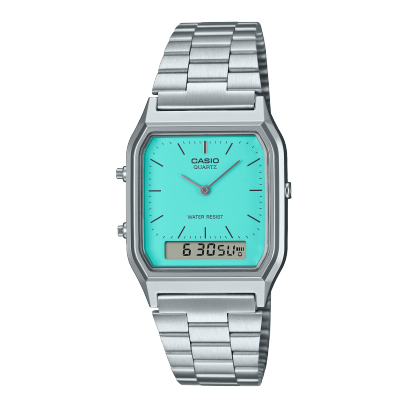 Casio Vintage Unisex Watch Analog-Digital Tiffany Blue Dial With Silver Stainless Steel, AQ-230A-2A2MQYDF