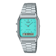 Casio Vintage Unisex Watch Analog-Digital Tiffany Blue Dial With Silver Stainless Steel, AQ-230A-2A2MQYDF