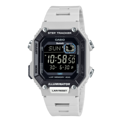 Casio Bluetooth Step Tracker Men's Watch Digital Dial With White Resin Strap, WS-B1000-8BVDF