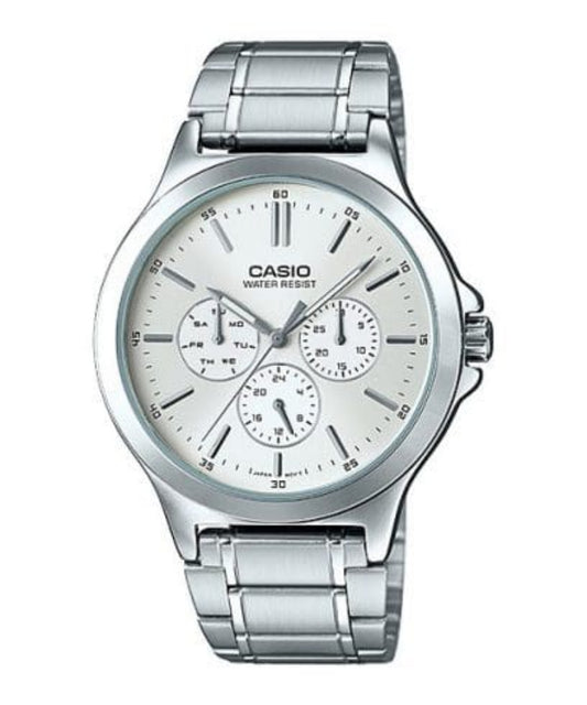 Casio men analog watch, silver dial with comfortable strap, model CS-MTP-V300D-7AUDF, Bahrain