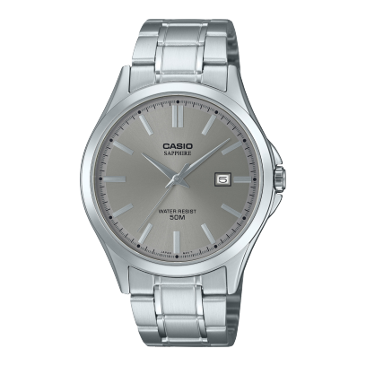 Casio men analog watch, grey dial with stainless steel band, model CS-MTS-115D-8AVDF, Bahrain