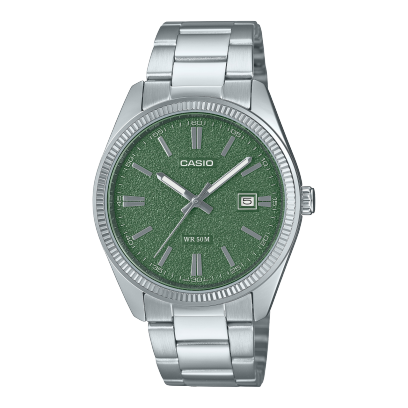 Casio men analog watch, green-1 dial with stainless steel band, model CS-MTP-1302DA-3AVDF, Bahrain