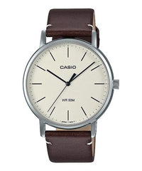 Casio,Men's Watch Analog, White Dial Brown Leather Band, MTP-E171L-5EVDF