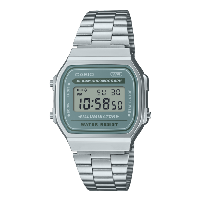 Casio Men's Watch Vintage Collection Digital, Blue Dial With Silver Stainless Steel Strap, A168WA-3AYDF