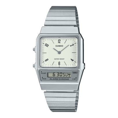 Casio Vintage Unisex Watch Analog-Digital White Dial With Silver Stainless Steel Band, AQ-800E-7A2DF