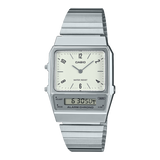 Casio Vintage Unisex Watch Analog-Digital White Dial With Silver Stainless Steel Band, AQ-800E-7A2DF