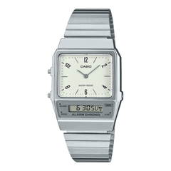 Casio Vintage Unisex Watch Analog-Digital White Dial With Silver Stainless Steel Band, AQ-800E-7A2DF