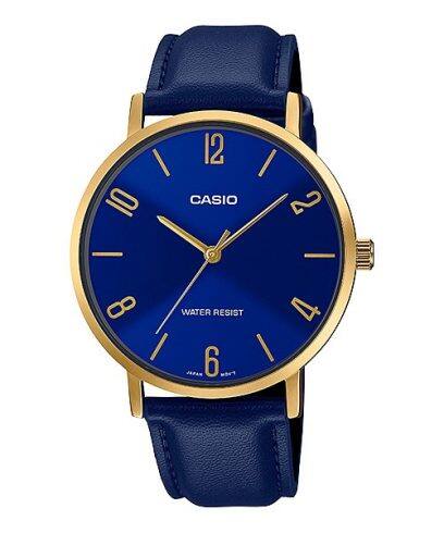 Casio, Men’s Watch Analog, Blue Dial Blue Leather Band, MTP-VT01GL-2B2U