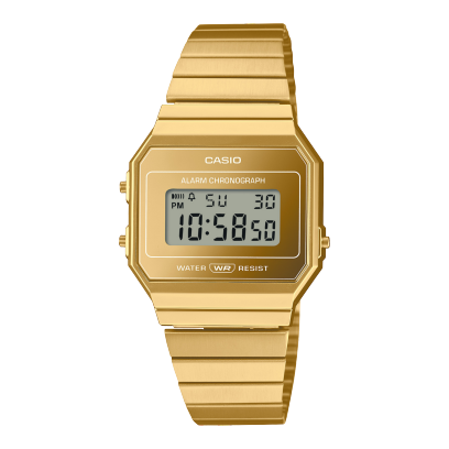 Casio Vintage Unisex Watch Digital Gold Dial With Gold Stainless Steel Band, A700WEVG-9ADF