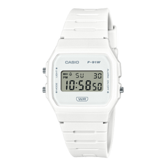 Casio Unisex Watch Digital Dial with White Resin Band, F-91WB-7ADF