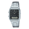 Casio Vintage Unisex Watch Analog-Digital Black Dial With Silver Stainless Steel Band, AQ-230A-1DMQD