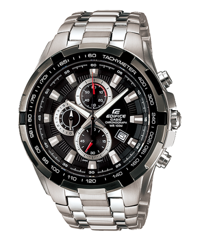 Edifice men analog watch, black dial with silver stainless band, model GS-EF-539D-1AVUDF, Bahrain