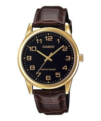 Casio, Men's Watch Analog, Black Dial Brown Leather Band, MTP-V001GL-1BUD