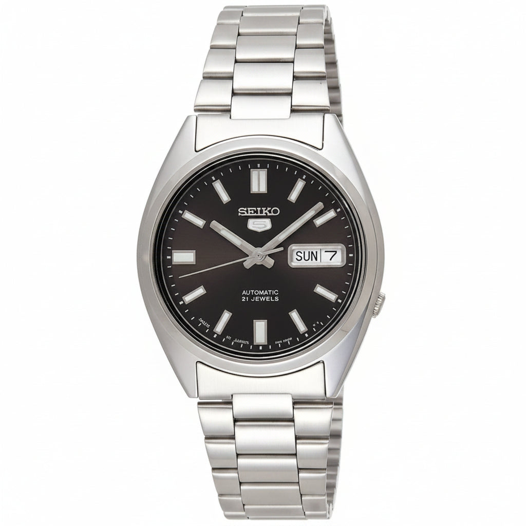 Seiko Men's Mechanical Watch Analog, Grey Dial Silver Stainless Band, SNXS79J