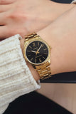 Casio Women's Watch Analog, Black Dial Gold Stainless Steel Strap, LTP-V005G-1BUDF