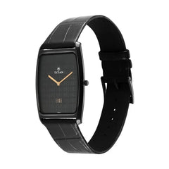 Titan Men's Watch Analog, Edge Collection Black Dial Black Leather Strap Watch, 1596NL01