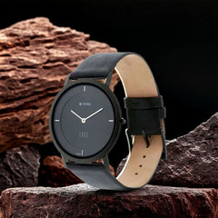 Titan Men's Watch Analog, Edge Collection Black dial Black Leather Strap, 1595NL04