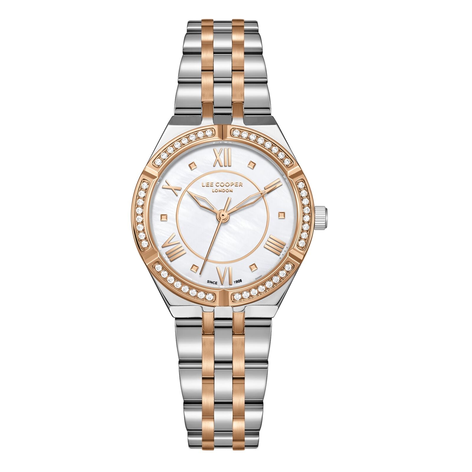 Lee Cooper Women's Watch Analog Mother of Pearl Dial with Two-Toned Stainless Steel Band, LC08132.520