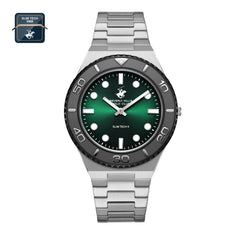 Beverly Hills Polo Club Slim Tech 5 Men's Watch Analog Green Dial with Silver Stainless Steel Band, BP3714X.370