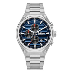 Lee Cooper Men's Watches Analog Blue Dial with Silver Stainless Steel Band, LC08026.390