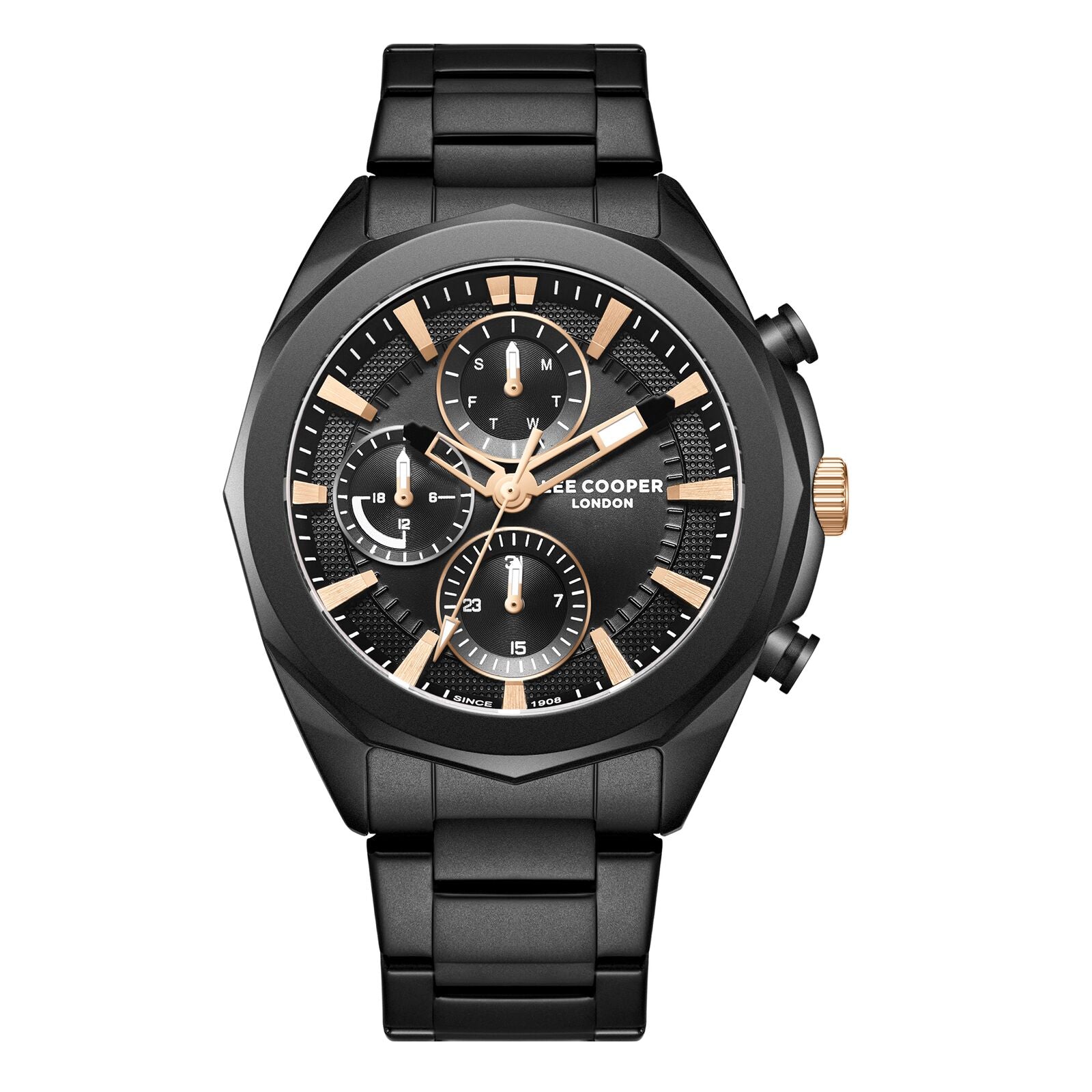 Lee Cooper Men's Watch Analog Black Dial with Black Stainless Steel Band, LC08005.650
