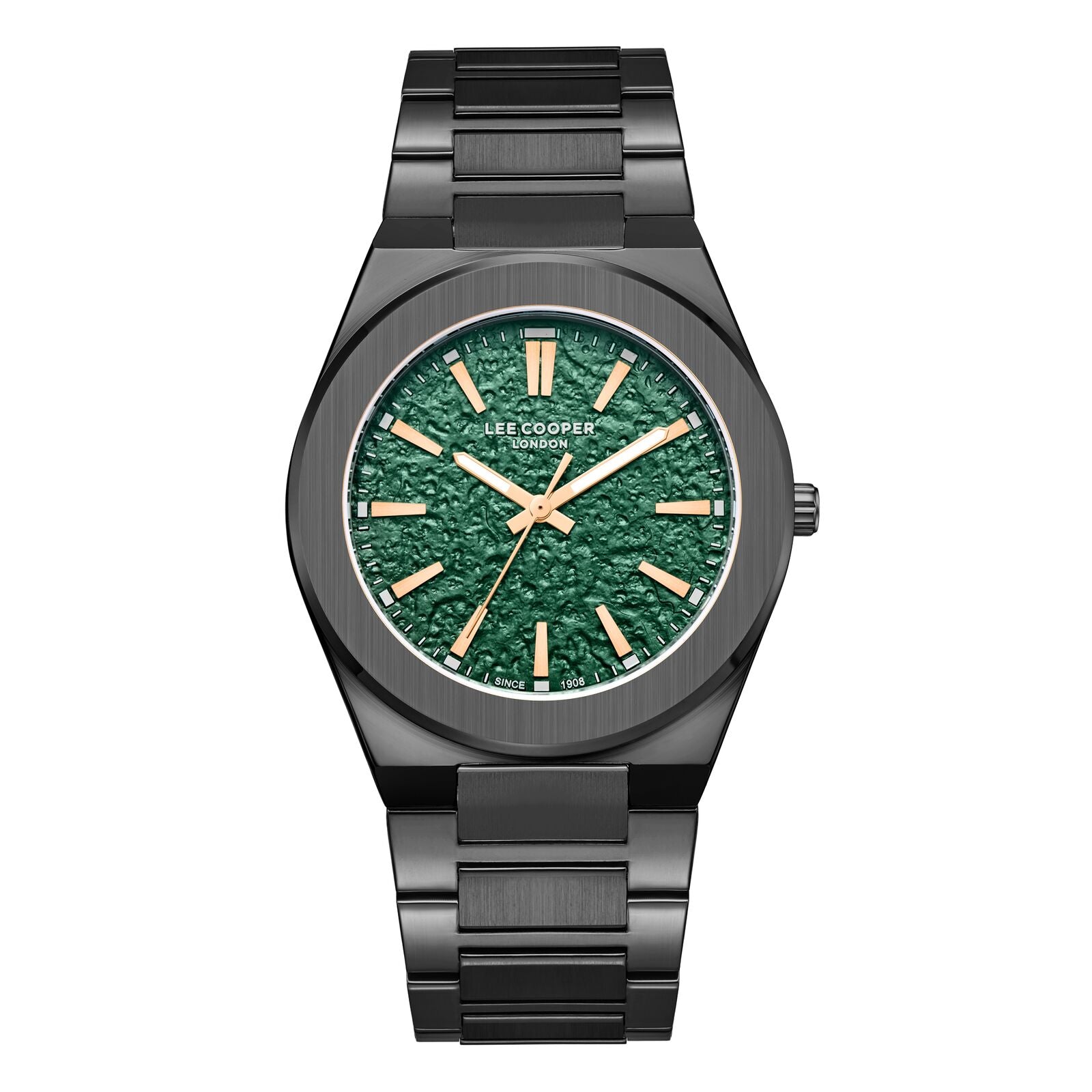 Lee Cooper Men's Watch Analog Green Dial with Black Stainless Steel Band, LC08054.070