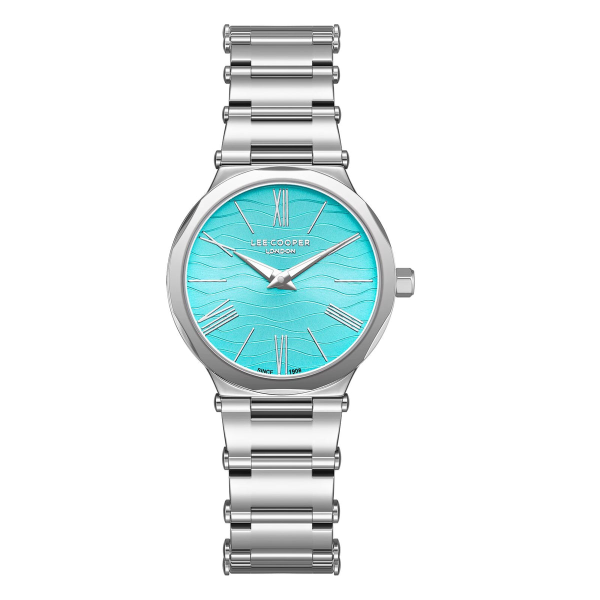 Lee Cooper Women's Watches Analog Tiffany Blue Dial with Silver Stainless Steel band, LC08000.390